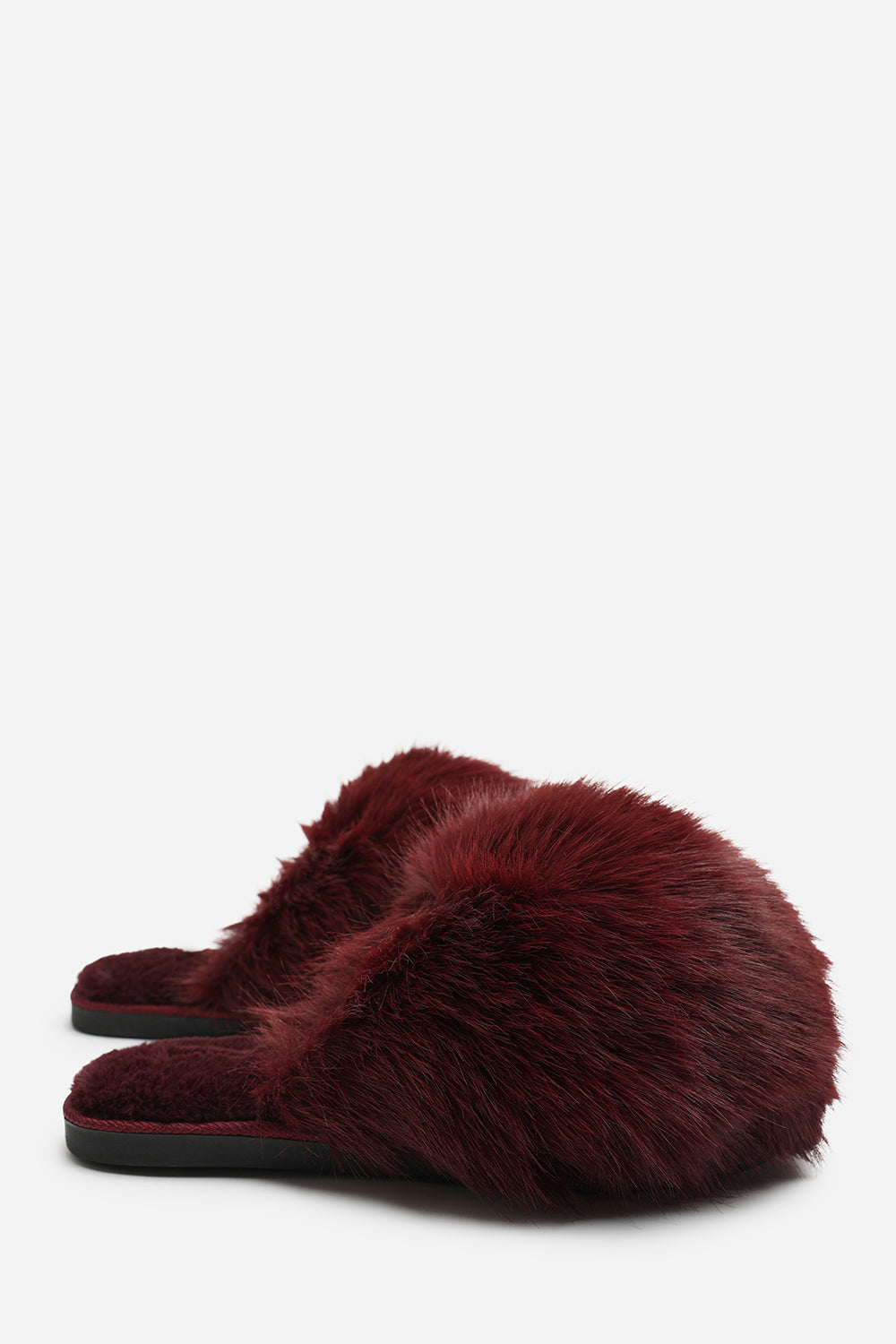 Keira Extreme Fluffy Oversized Faux Fur Slippers In Burgundy