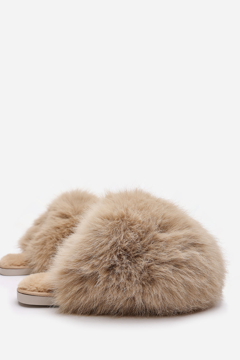 Inez Ultimate Fluffy Camel Faux Fur Mule Slippers