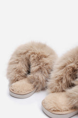 Inez Ultimate Fluffy Camel Faux Fur Mule Slippers