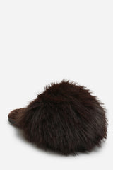 Keira Extreme Fluffy Oversized Faux Fur Slippers In Dark Brown