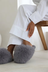 Inez Ultimate Fluffy Grey Faux Fur Mule Slippers