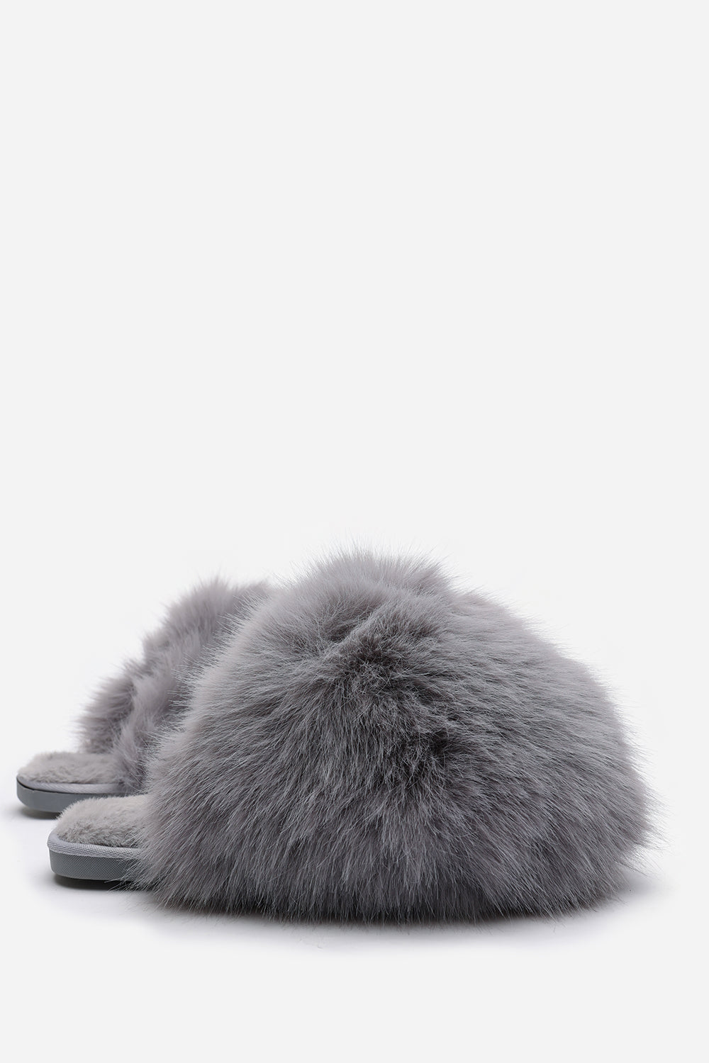 Inez Ultimate Fluffy Grey Faux Fur Mule Slippers