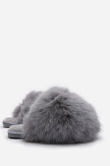 Inez Ultimate Fluffy Grey Faux Fur Mule Slippers