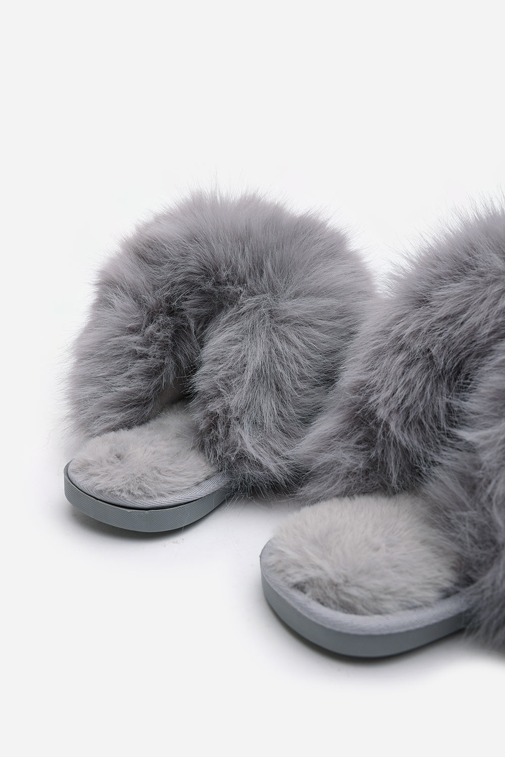 Inez Ultimate Fluffy Grey Faux Fur Mule Slippers