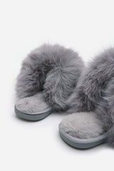Inez Ultimate Fluffy Grey Faux Fur Mule Slippers