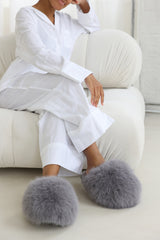 Inez Ultimate Fluffy Grey Faux Fur Mule Slippers