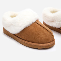 Qelora Faux Suede Mule Slippers With Faux Fur Collar Trim