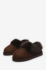 Danica Brown Mule Slippers with Faux Fur Collar Trim