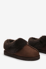 Danica Brown Mule Slippers with Faux Fur Collar Trim