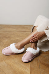Inaya Pink Mule Slippers With Faux Fur Collar Trim