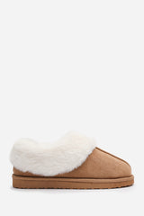 Danica Chestnut Mule Slippers with Faux Fur Collar Trim