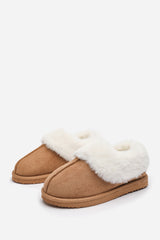 Danica Chestnut Mule Slippers with Faux Fur Collar Trim