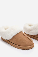 Danica Chestnut Mule Slippers with Faux Fur Collar Trim