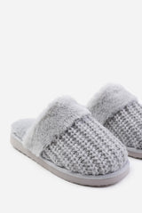 Xandra Knitted Grey Mule Slippers With Soft Faux Fur Trim