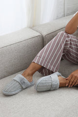 Xandra Knitted Grey Mule Slippers With Soft Faux Fur Trim