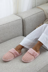 Xandra Knitted Pink Mule Slippers With Soft Faux Fur Trim