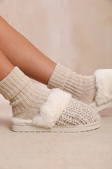 Ciara White Gray Faux Fur Trim Mule Slipper
