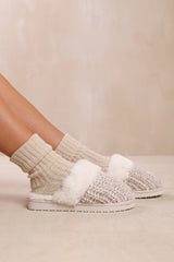 Ciara White Gray Faux Fur Trim Mule Slipper