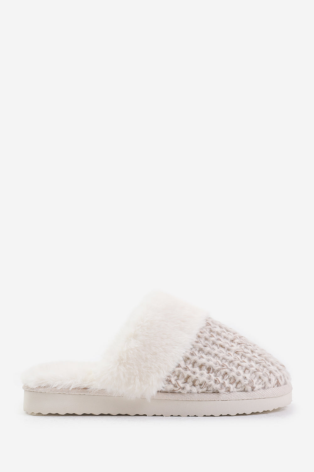 Ciara White Gray Faux Fur Trim Mule Slipper