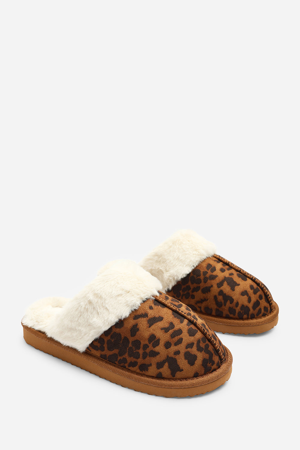 Drinae Leopard Faux Suede Fur Trim Mule Slippers