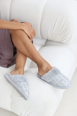 Zadie Grey Sequin Tweed Mule Slippers With Faux Fur Trim