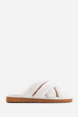 SNUGGLE CROSS OVER FLUFFY SLIPPERS IN CHESTNUT SUEDE