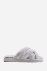 SNUGGLE CROSS OVER FLUFFY SLIPPERS IN GREY