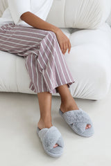 Blakelie Grey Faux Fur Cross Over Strap Slippers