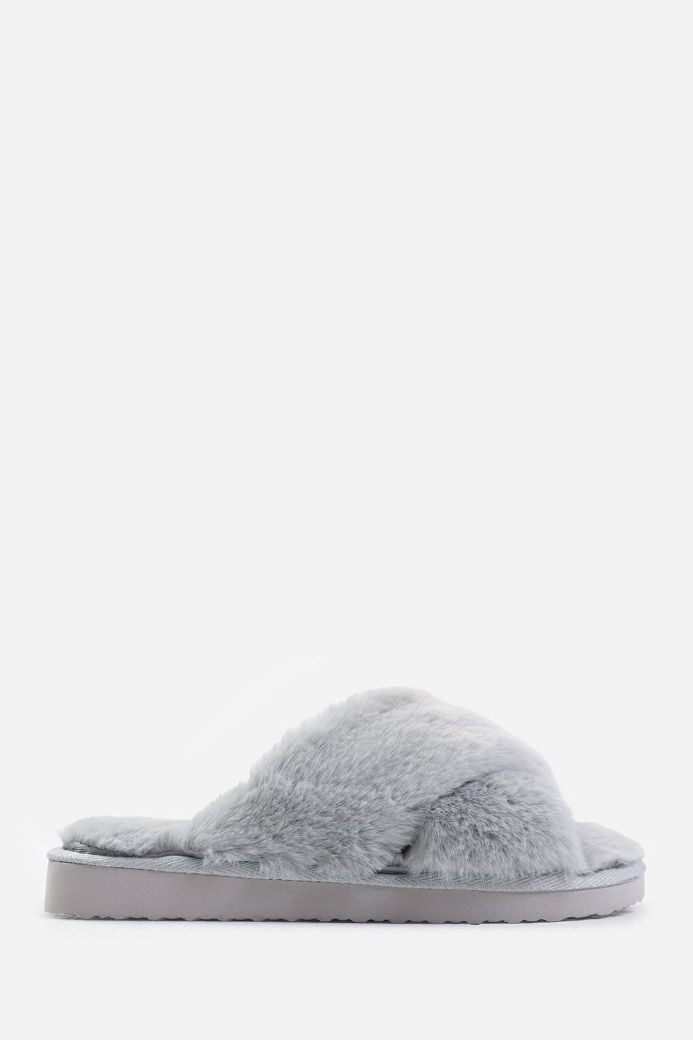 Celeste Grey Faux Fur Fluffy Crossover Slippers