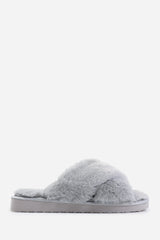 Celeste Grey Faux Fur Fluffy Crossover Slippers