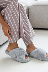 Blakelie Grey Faux Fur Cross Over Strap Slippers