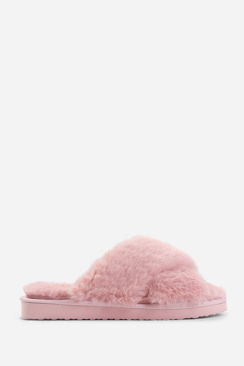 Blakelie Pink Faux Fur Cross Over Strap Slippers