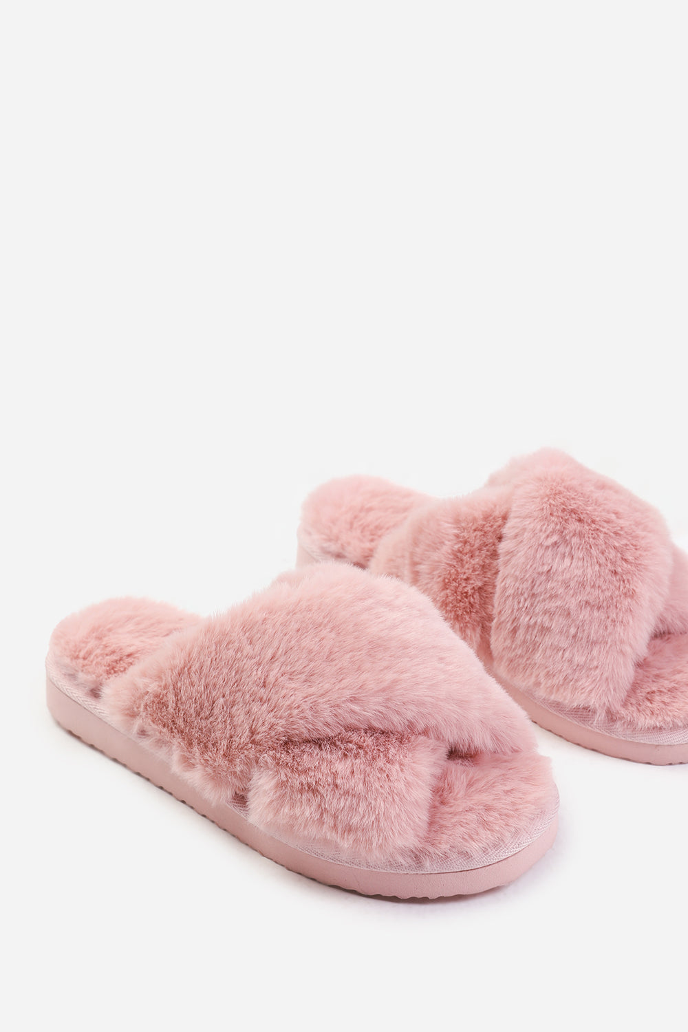 Celeste Pink Faux Fur Fluffy Crossover Slippers