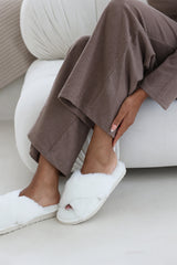 Blakelie White Faux Fur Cross Over Strap Slippers