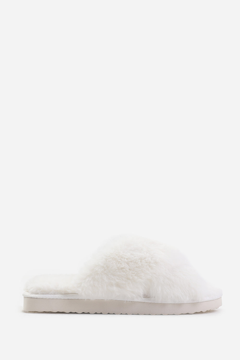 Blakelie White Faux Fur Cross Over Strap Slippers