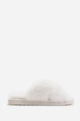 Blakelie White Faux Fur Cross Over Strap Slippers