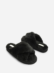 Ravixa Cross Over Fluffy Fur Slider Slippers