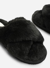 Ravixa Cross Over Fluffy Fur Slider Slippers