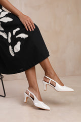 MILOS POINTED TOE SLINGBACK LOW HEEL IN WHITE PATENT