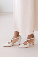 COLORADO CROSS OVER STRAP MID BLOCK HEEL IN CREAM PATENT