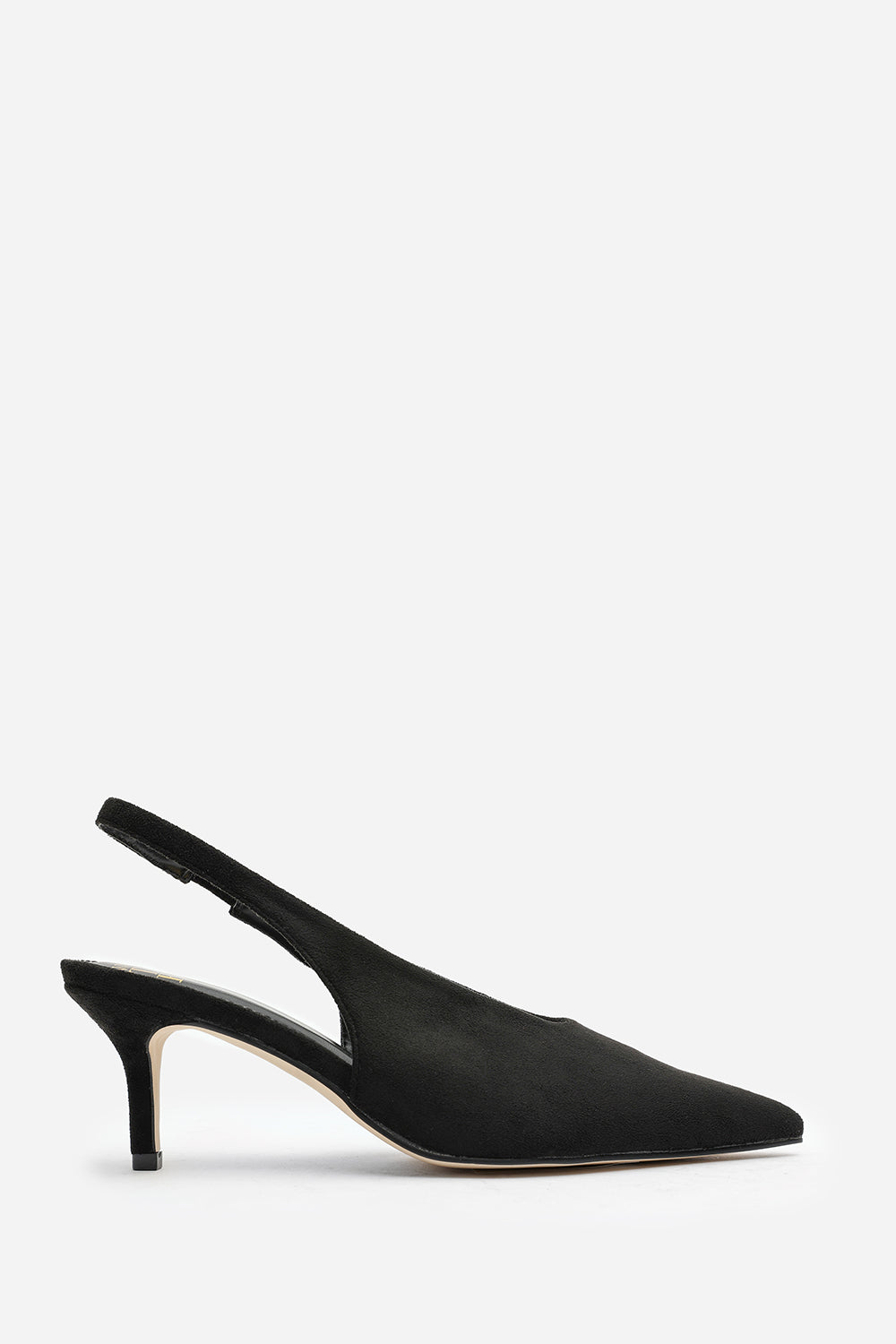 Mira Pointed Slingback Kitten Heels in Black Faux Suede