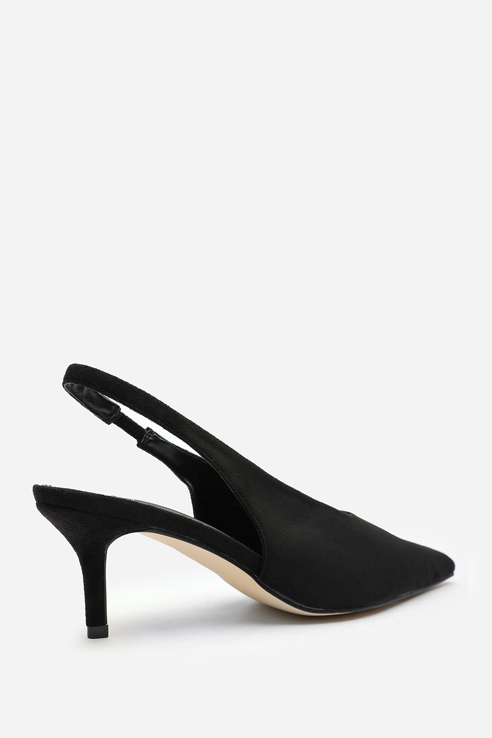 Mira Pointed Slingback Kitten Heels in Black Faux Suede