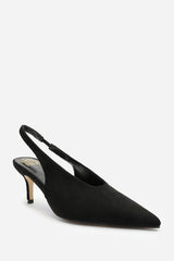 Lorien Black Pointed Toe Kitten Heels With Slingback Strap
