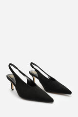 Lorien Black Pointed Toe Kitten Heels With Slingback Strap