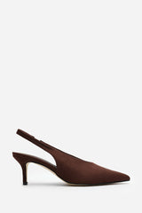 Lorien Brown Pointed Toe Kitten Heels With Slingback Strap
