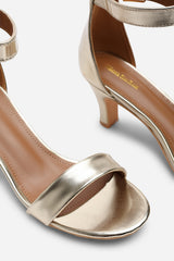 MADRID MID BLOCK HEEL WITH ANKLE STRAP IN GOLD METALLIC PU