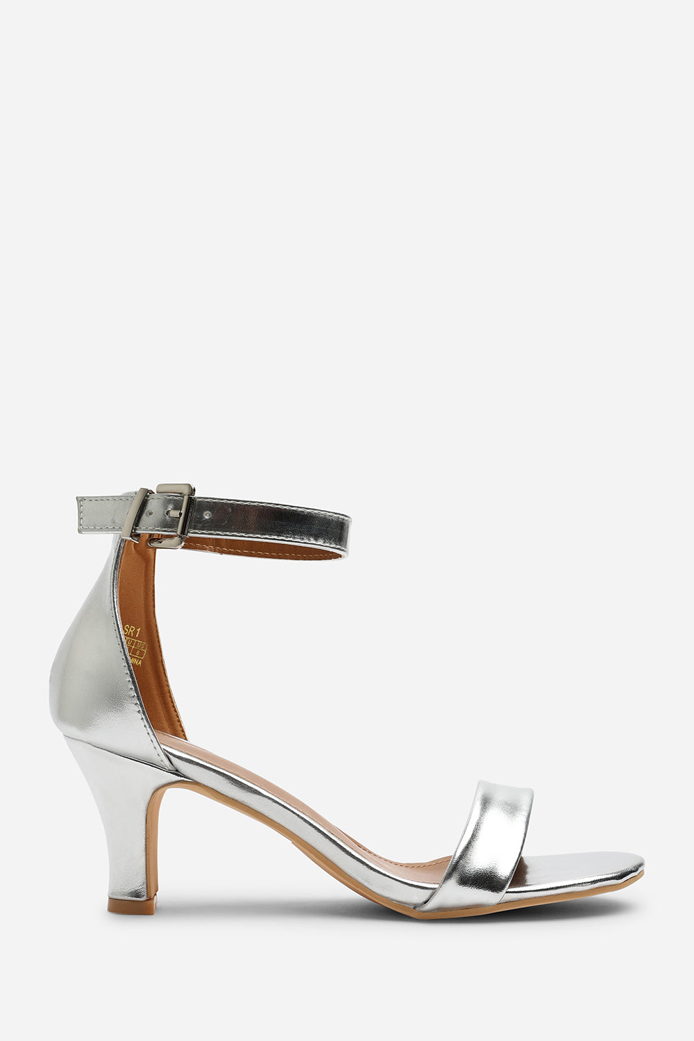 Calvia Silver Metallic Two Strap Mid Block Heels
