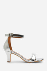 MADRID MID BLOCK HEEL WITH ANKLE STRAP IN SILVER METALLIC PU