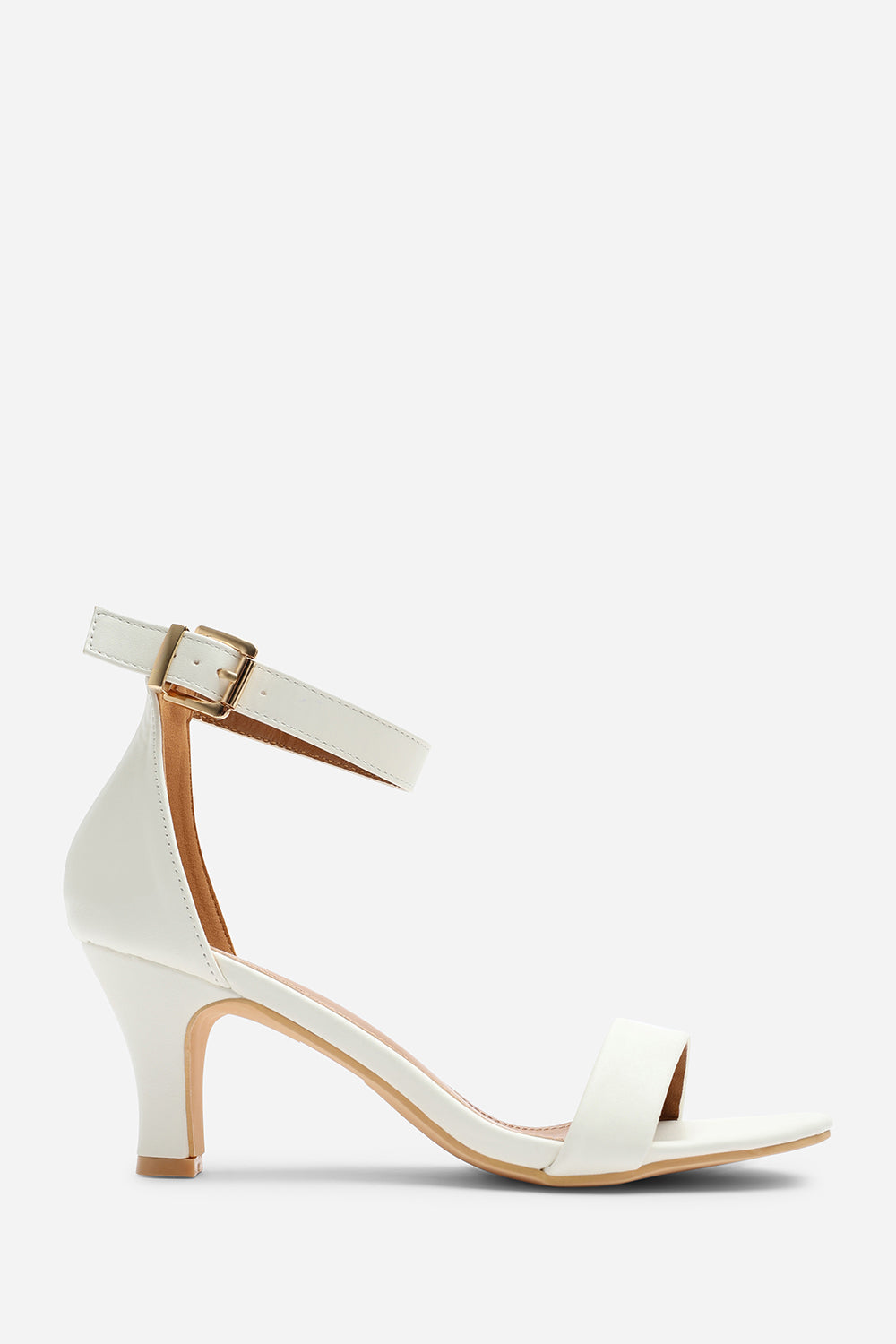 Calvia White Two Strap Mid Block Heels