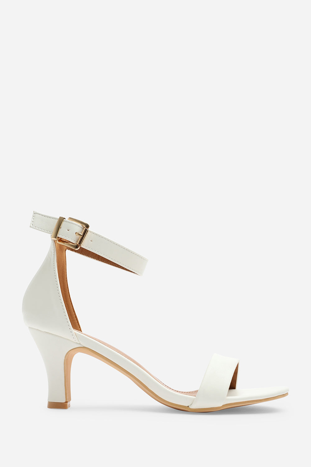 MADRID MID BLOCK HEEL WITH ANKLE STRAP IN WHITE PU